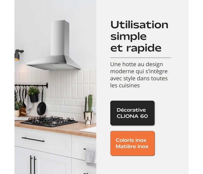 Hotte inox, 60 cm, pyramide, triangle, simple, 60