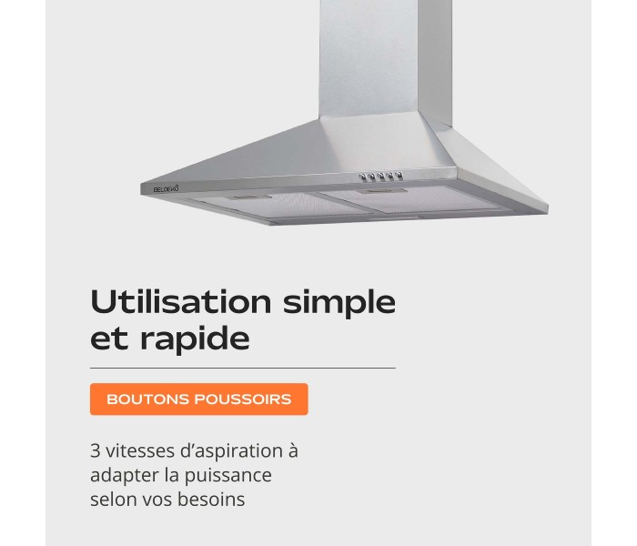 Hotte inox, 60 cm, pyramide, triangle, simple, 60