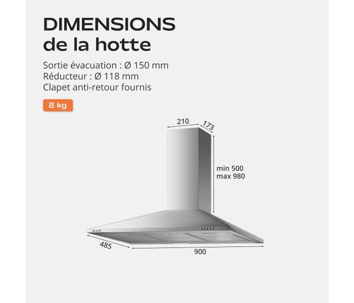 Hotte triangle inox 90cm 90 pyramide