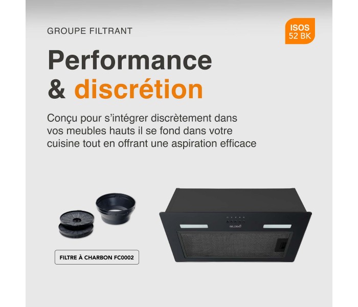 hotte encastrable, groupe aspirant,  noir,  52 cm, hotte encastrée