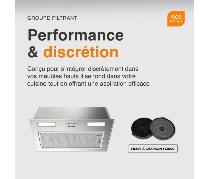 hotte encastrable, groupe aspirant,  Inox,  52 cm, hotte encastrée