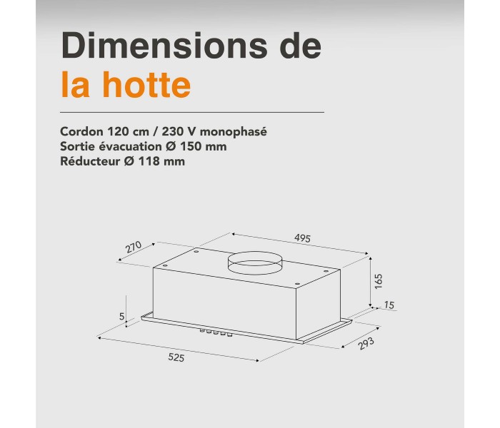 hotte encastrable, groupe aspirant,  Inox,  52 cm, hotte encastrée