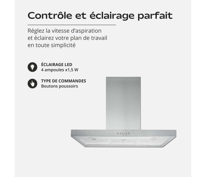 Hotte ilot 90 inox, hotte centrale, plate, epaisse,