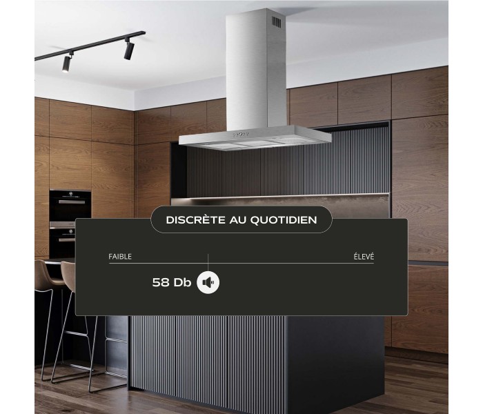 Hotte ilot 90 inox, hotte centrale, plate, epaisse,