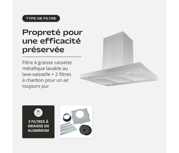 Hotte ilot 90 inox, hotte centrale, plate, epaisse,