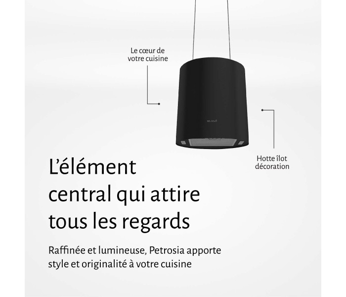 hotte ronde noir a suspendre ilot, hotte suspendu, ronde, noir, recyclage