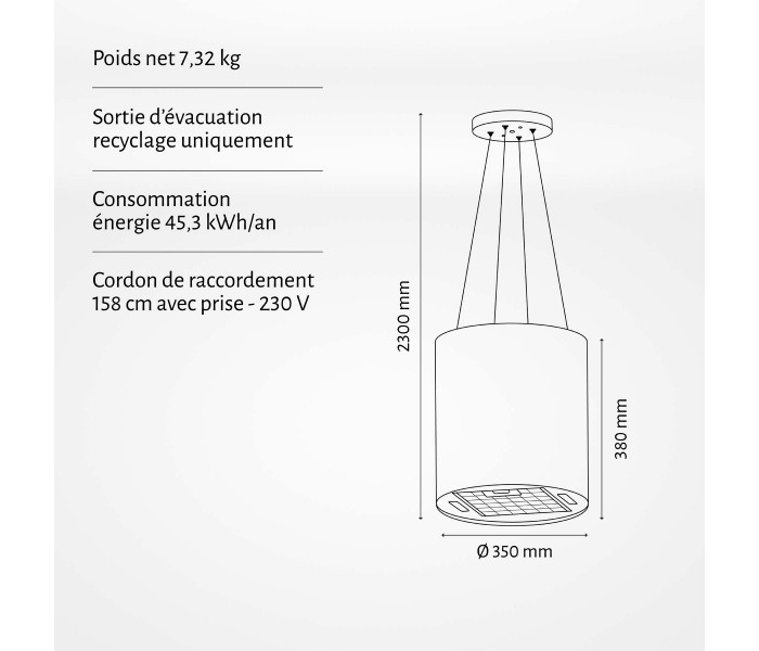 hotte ronde noir a suspendre ilot, hotte suspendu, ronde, noir, recyclage