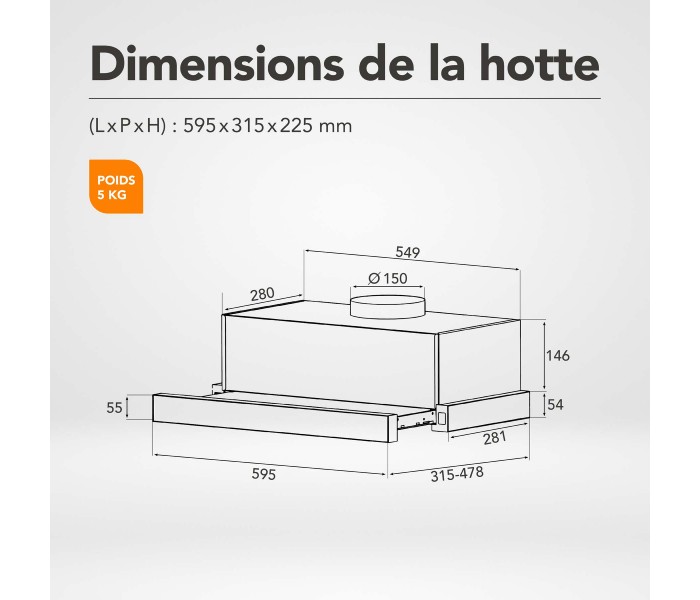 Hotte de cuisine tiroir 60cm, hotte groupe, coulissant, coulissante, tiroir, 60 cm