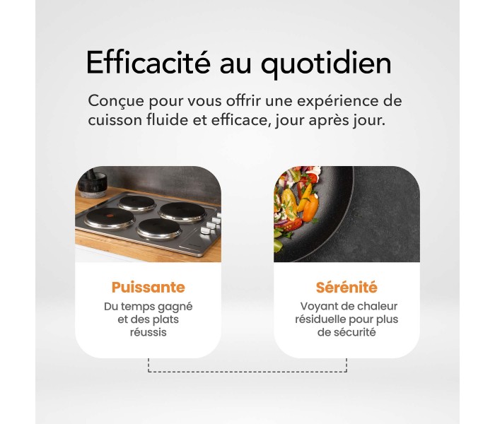 Plaque de cuisson électrique 4 feux, 4 foyers, inox, encastrable