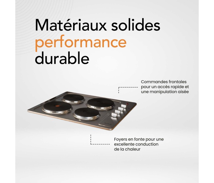 Plaque de cuisson électrique 4 feux, 4 foyers, inox, encastrable