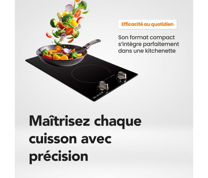 Plaque de cuisson, 2 feux, 2 foyers, 2 zones, encastrable, commande, boutons, manette