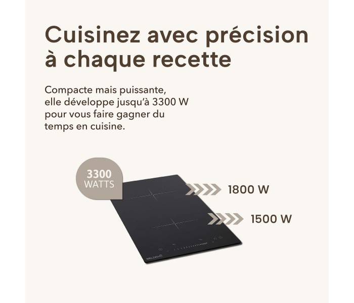 plaque de cuisson, encastrable, induction, 2 zones, puissante, minuteur,  2 foyers, slider