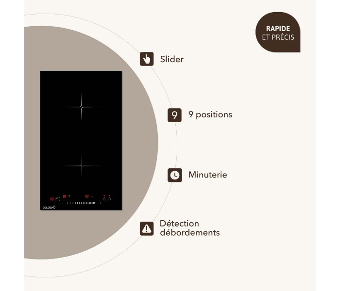 plaque de cuisson, encastrable, induction, 2 zones, puissante, minuteur,  2 foyers, slider