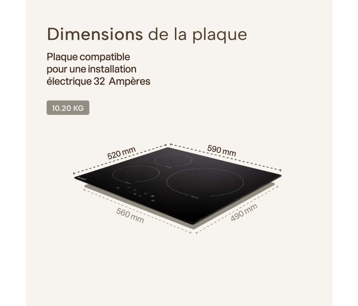 Plaque de cuisson encastrable Induction 3 foyers puissante, marque française