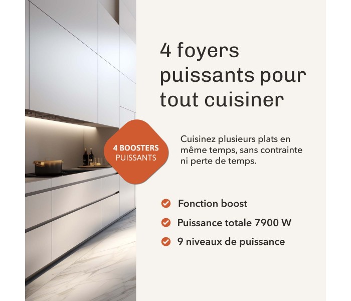 Plaque induction 4 feux, 4 foyers, induction, encastrable