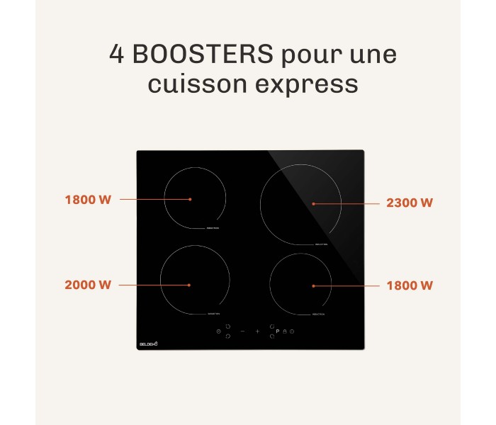 Plaque induction 4 feux, 4 foyers, induction, encastrable