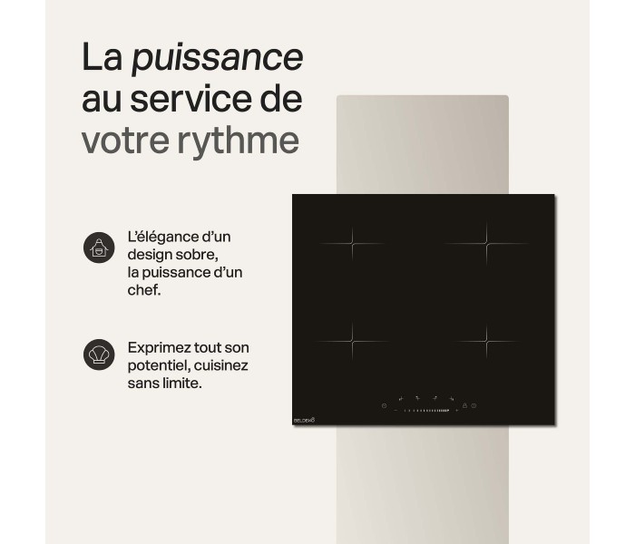 Plaque de cuisson, induction, slider, 4 feux, 4 foyers, encastrable