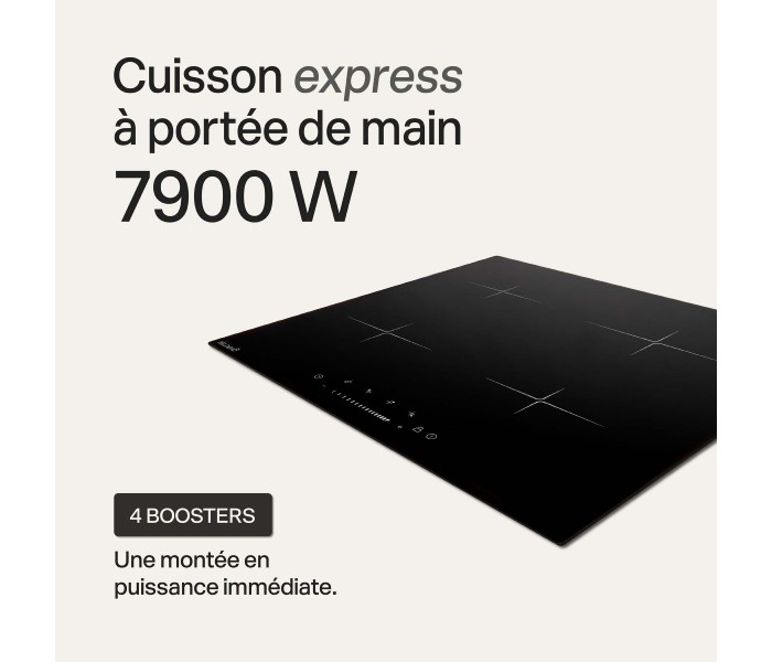 Plaque de cuisson, induction, slider, 4 feux, 4 foyers, encastrable