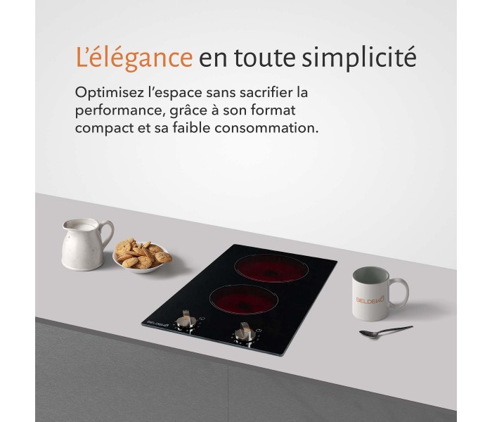 Plaque vitroceramique, 2 feux, 2 foyers, 2 zones, encastrable, boutons, manette, commande