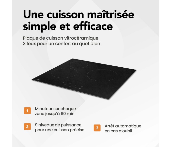 Plaque de cuisson vitrocéramique Beldeko 3 foyers 3 feux 3 zones