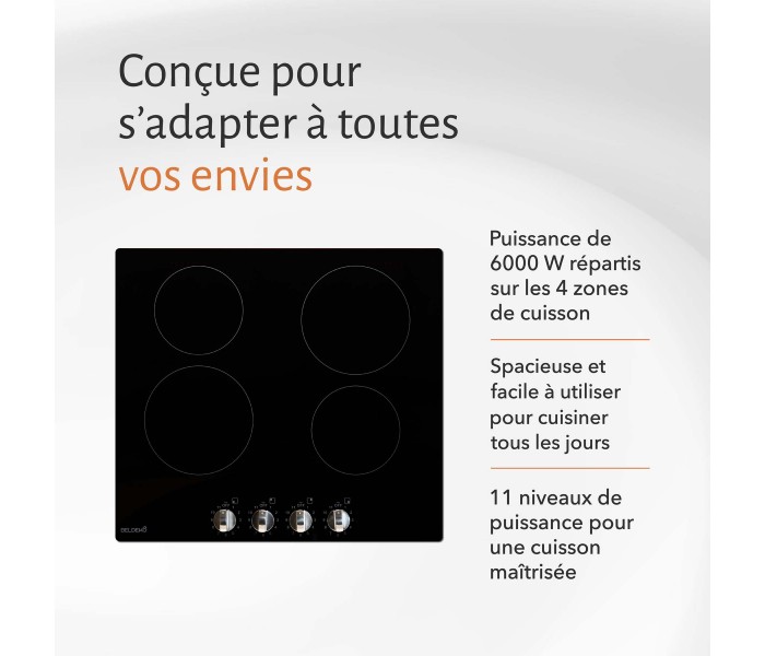 plaque de cuisson vitrocéramique 4 foyers boutons manettes