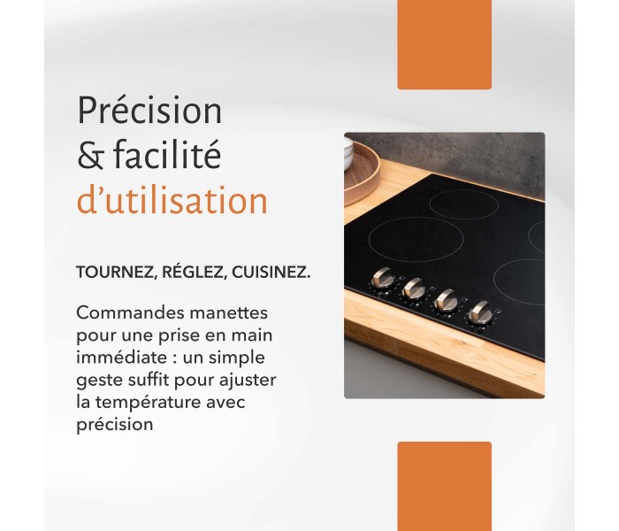 plaque de cuisson vitrocéramique 4 foyers boutons manettes