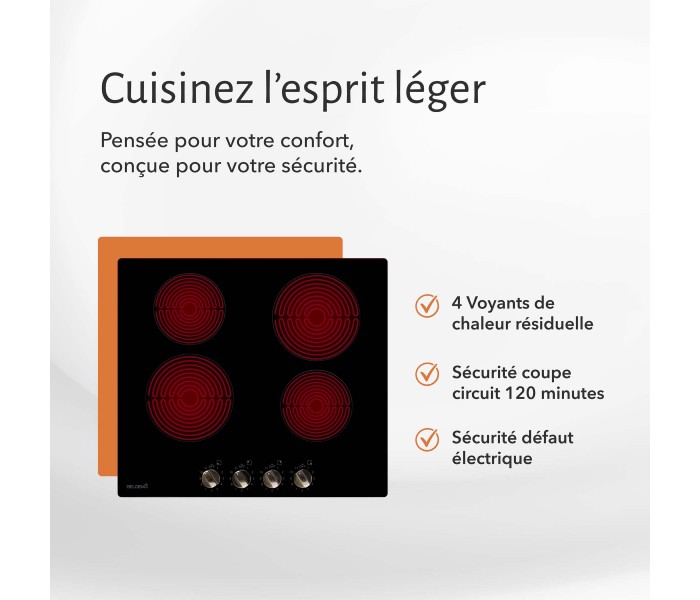 plaque de cuisson vitrocéramique 4 foyers boutons manettes