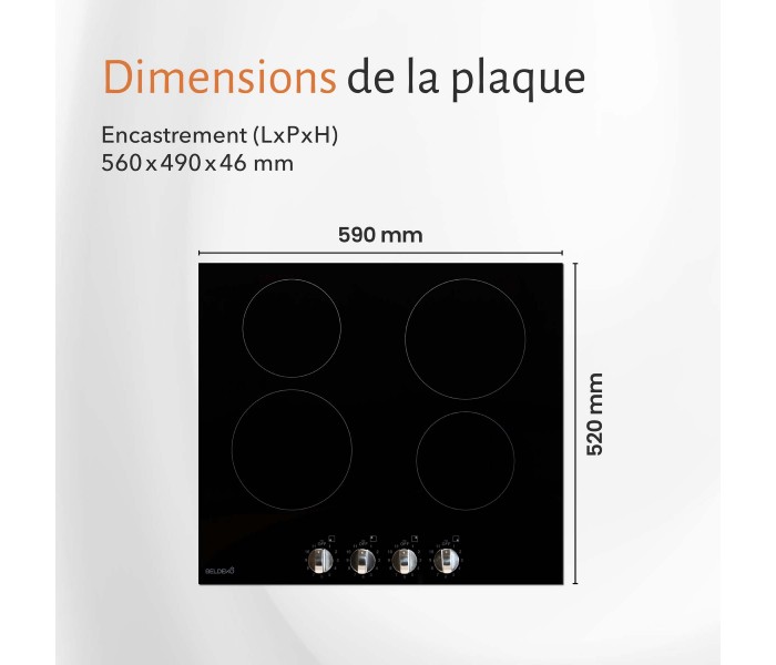 plaque de cuisson vitrocéramique 4 foyers boutons manettes