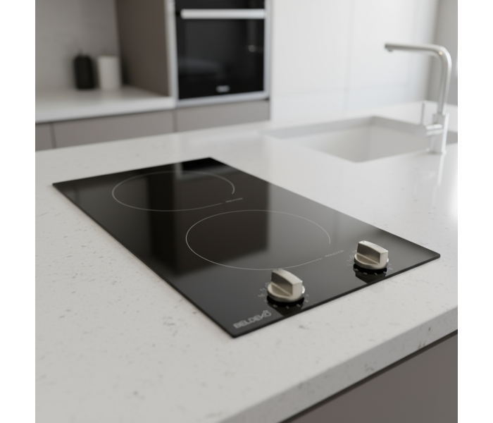 Plaque de cuisson, 2 feux, 2 foyers, 2 zones, encastrable, commande, boutons, manette