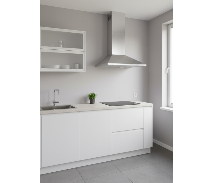 Hotte de Cuisine Décorative Inox 60cm -Triangle - Pyramide 338 m³/ h - Evacuation ou Recyclage - Eclairage LED