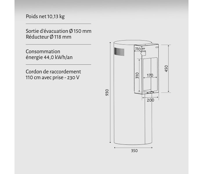 Hotte cylindre murale, ronde noir décorative Beldeko