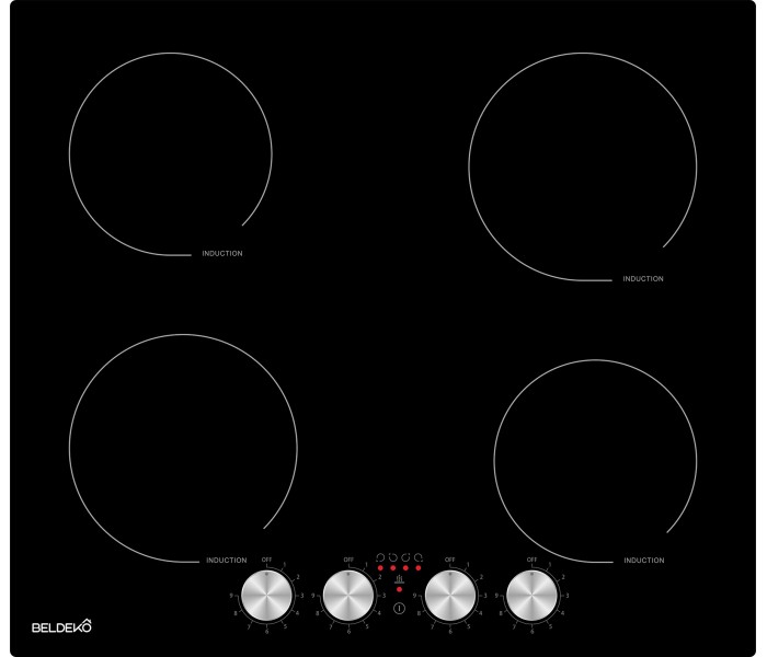 Plaque à Induction 59 cm – 4 Foyers, 6000 W, Commandes par Manettes – Beldeko