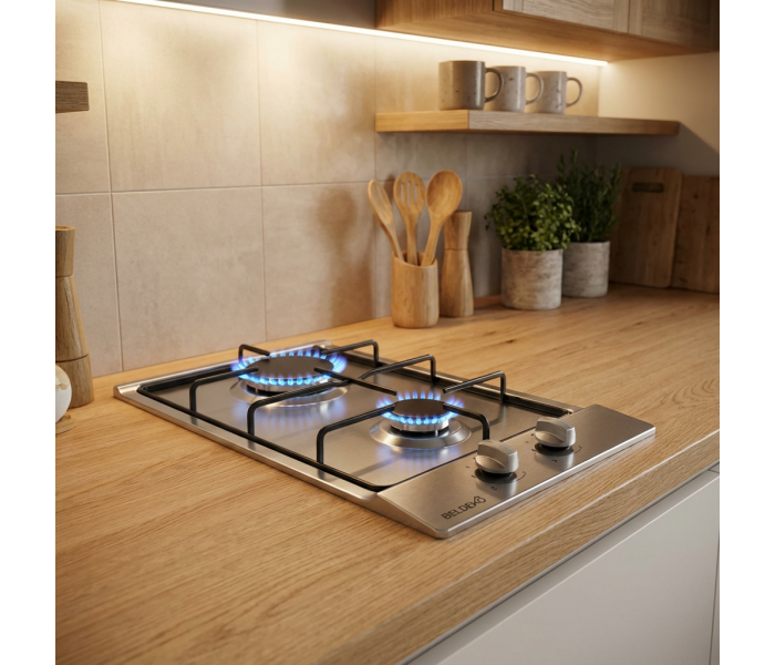 PLAQUE DE CUISSON GAZ DOMINO - INOX & ACIER | BELDEKO