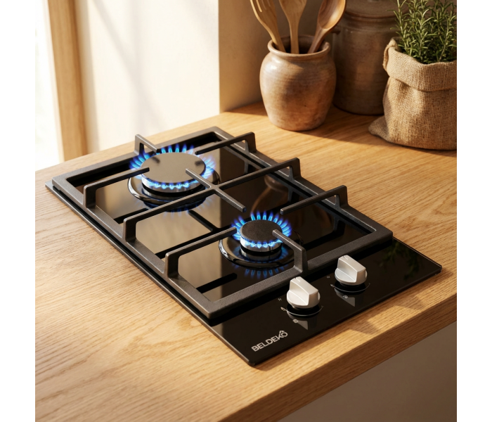 PLAQUE DE CUISSON GAZ DOMINO - VERRE NOIR & FONTE | BELDEKO