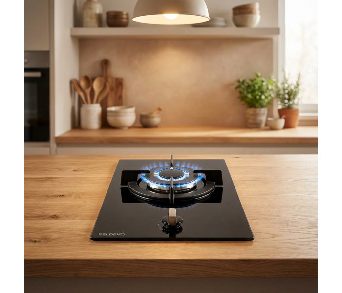 PLAQUE DE CUISSON GAZ 1 FOYER — DOUBLE COURONNE - VERRE NOIR & FONTE | BELDEKO