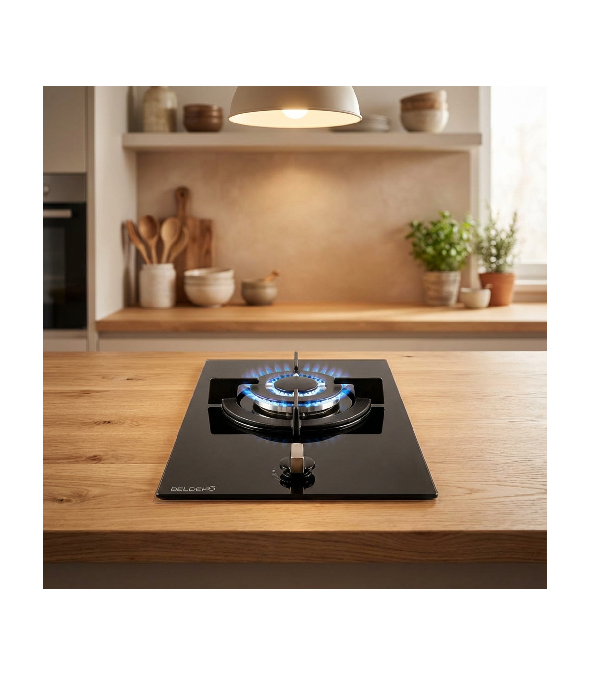 Cuisinière à Gaz 1 Feu 7,2 KW - Plaque De Cuisson En Verre, Allumage Piézo, Minuterie Et Sécurité Anti-extinction (Gaz De Ville Ou Bouteille)