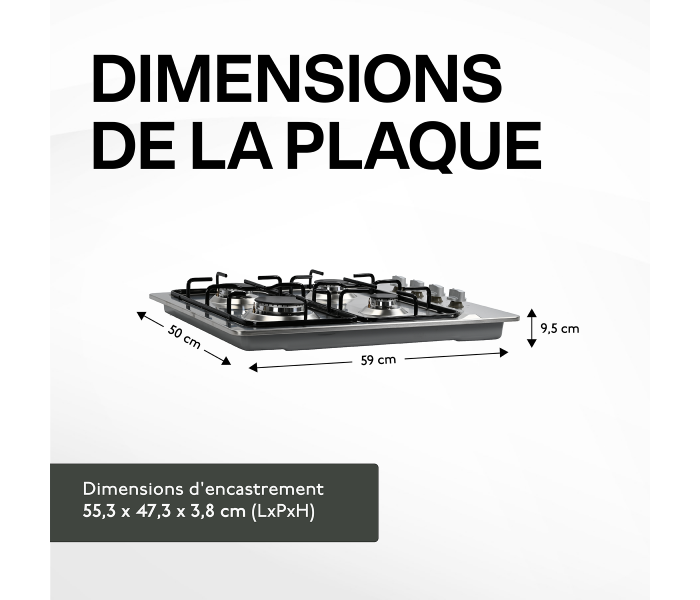 PLAQUE DE CUISSON GAZ 4 FOYERS — INOX | BELDEKO