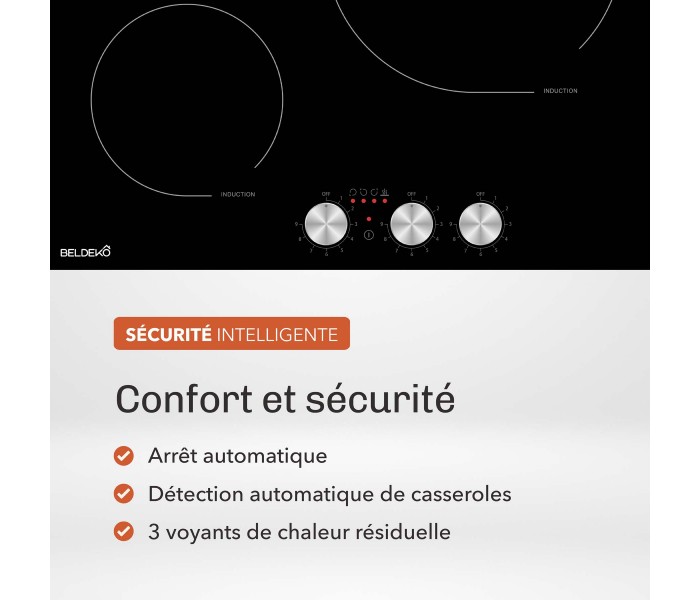 plaque induction, 3 feux, 3 foyers, 3 zones, encastrable, commande, boutons, manette, physique