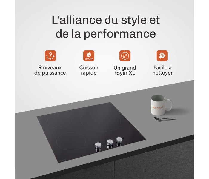 plaque induction, 3 feux, 3 foyers, 3 zones, encastrable, commande, boutons, manette, physique