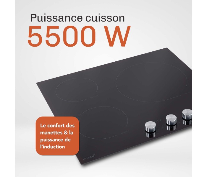 plaque induction, 3 feux, 3 foyers, 3 zones, encastrable, commande, boutons, manette, physique