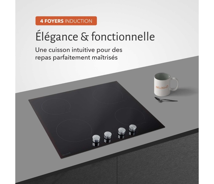plaque induction, 4 feux, 4 foyers, 4 zones, encastrable, commande, boutons, manette, physique