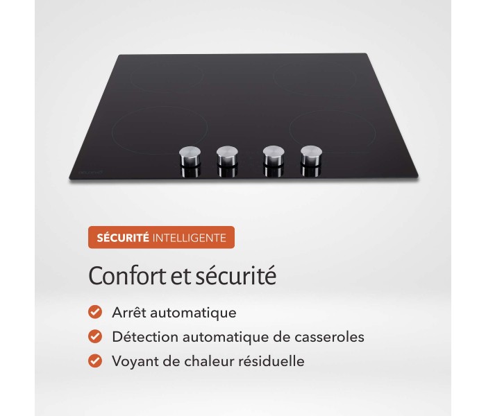 plaque induction, 4 feux, 4 foyers, 4 zones, encastrable, commande, boutons, manette, physique
