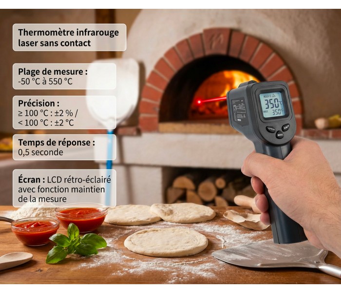 Thermomètre laser, thermometre four à pizza, thermometre beldeko