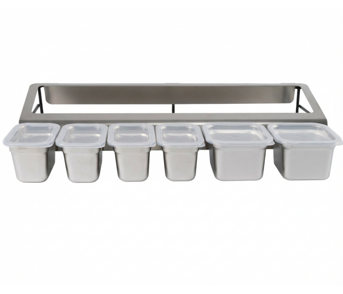 Saladette en Inox BELDEKO - 6 Boîtes avec Couvercles Étanches et Support Métallique à Ventouses