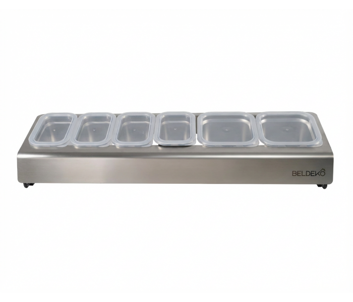 Saladette en Inox BELDEKO - 6 Boîtes avec Couvercles Étanches et Support Métallique à Ventouses
