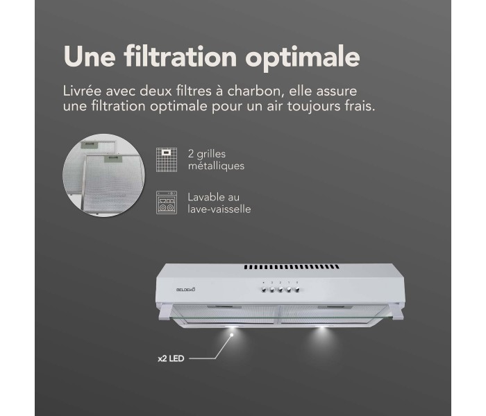 hotte casquette, 60 cm, blanche, visiere, 200x, puissante, double moteur