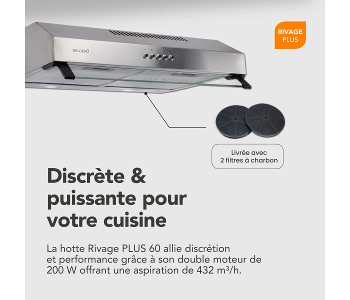 Hotte casquette, 60 cm, inox, 60, puissante, double moteurs, beldeko