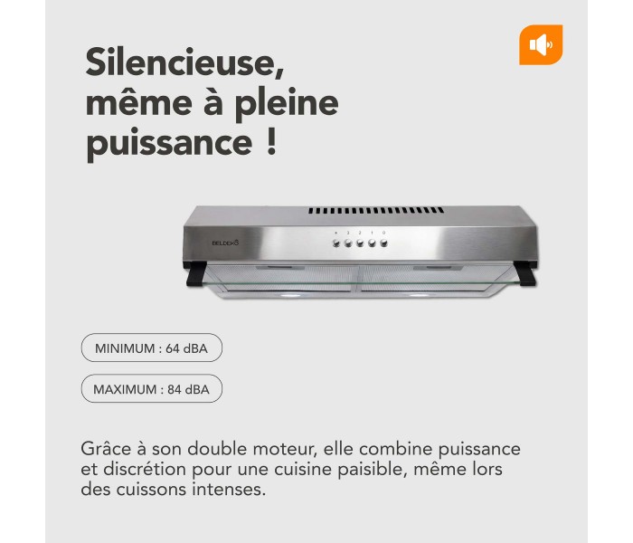 Hotte casquette, 60 cm, inox, 60, puissante, double moteurs, beldeko