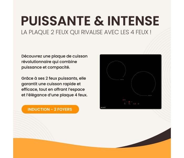Plaque de cuisson à induction 3500W – Taille standard 59x52 cm avec seulement 2 foyers - minuteur