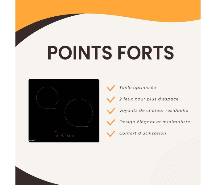 Plaque de cuisson à induction 3500W – Taille standard 59x52 cm avec seulement 2 foyers - minuteur